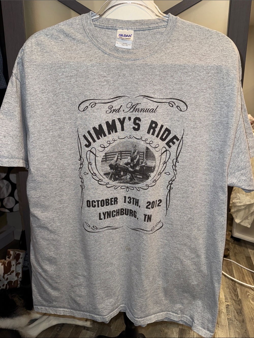 Gildan Men's Light Gray Jimmy's Ride Short Sleeve T-Shirt